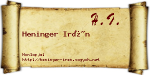 Heninger Irén névjegykártya
